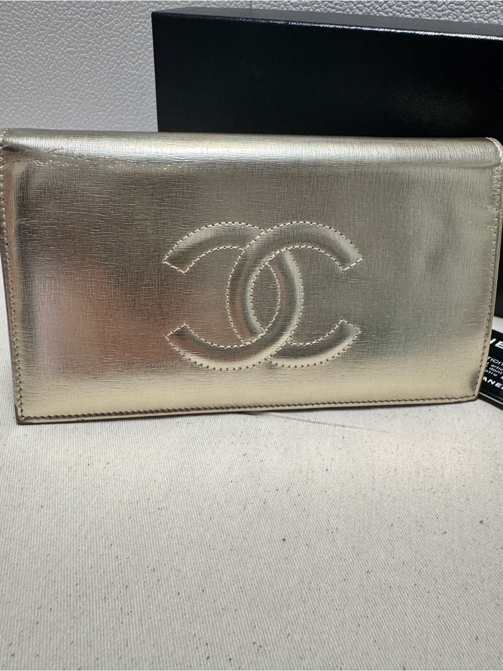 CHANEL Metallic Gold Quilted CC Wallet